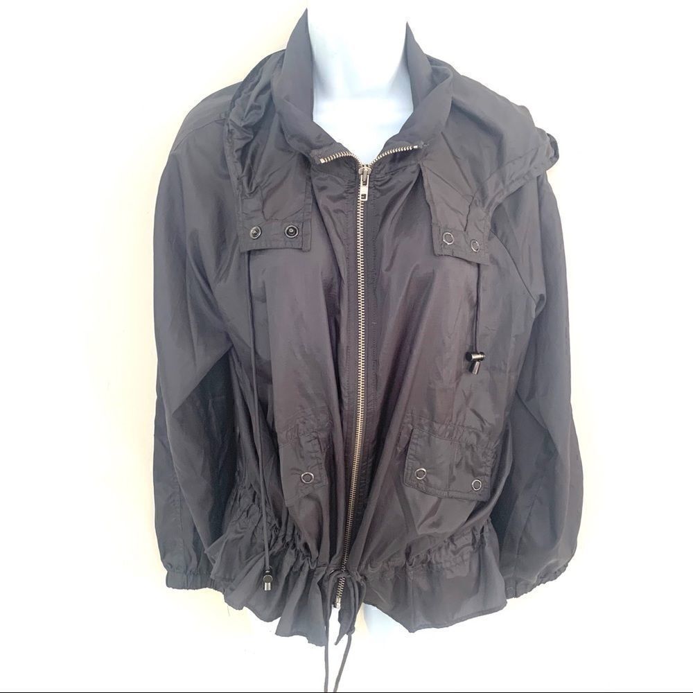 FREE PEOPLE GREY POLYESTER CINCHED HOODED JACKET